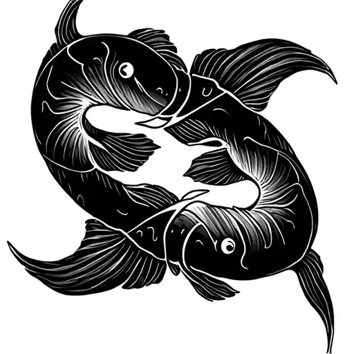 Draw a zodiac sign tattoo of two curved fish swimming towards each other. Use thin, smooth lines for tattoo design idea