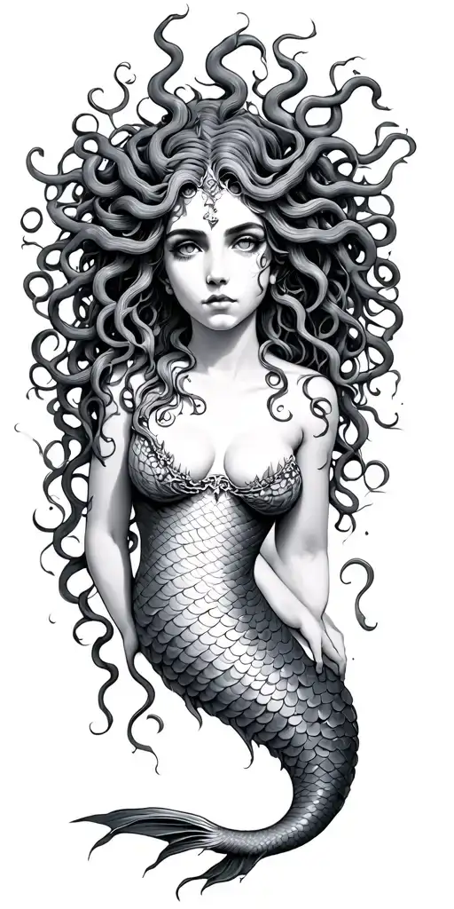 Medusa head, siren mermaid tattoo design idea