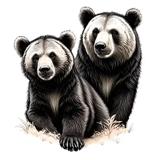 Fine Line mother bear and cub tattoo design idea
