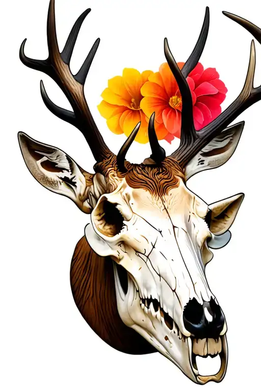 Deer skull with antlers tattoo design idea