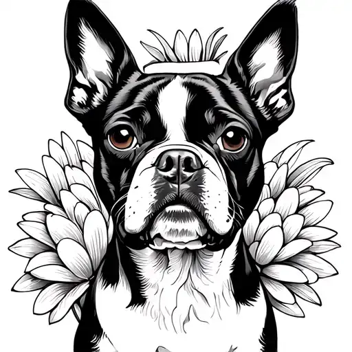 chrysanthemum boston terrier tattoo design idea