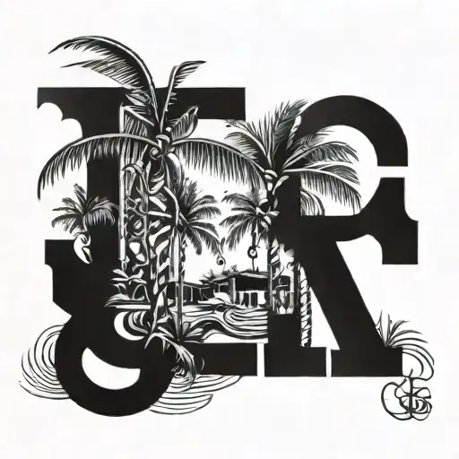 Vizcarra in Chicano lettering with palm trees tattoo design idea