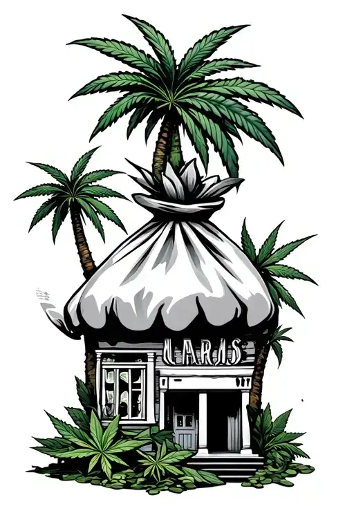 trap house to being rich money bags weed and palm trees Dream chaser tattoo design idea