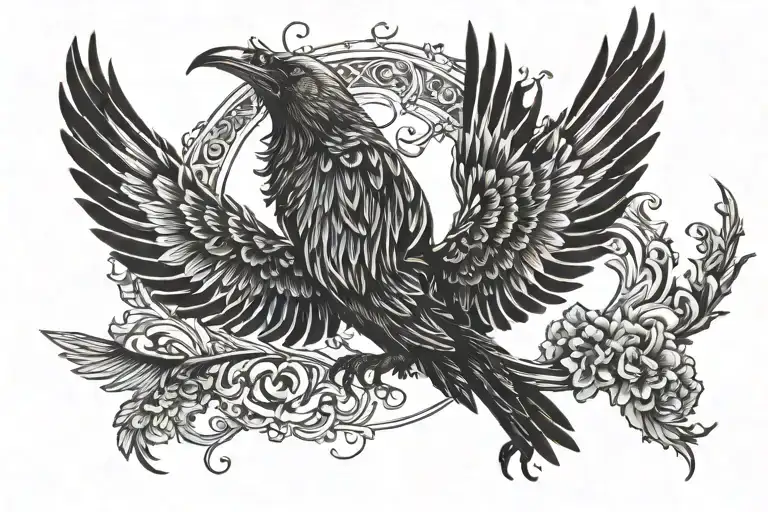 raven in phoenix with outstretched wings tattoo design idea