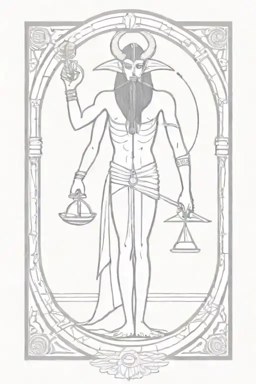 Egyptian depiction of thoth holding an ankh in one hand, an hourglass in the other hand & an ouroborous infinity below tattoo design idea