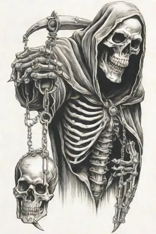 mechanical reaper holding a pendulum swinging tattoo design idea