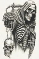 mechanical reaper holding a pendulum swinging tattoo design idea
