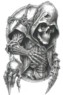 mechanical reaper holding a pendulum swinging tattoo design idea