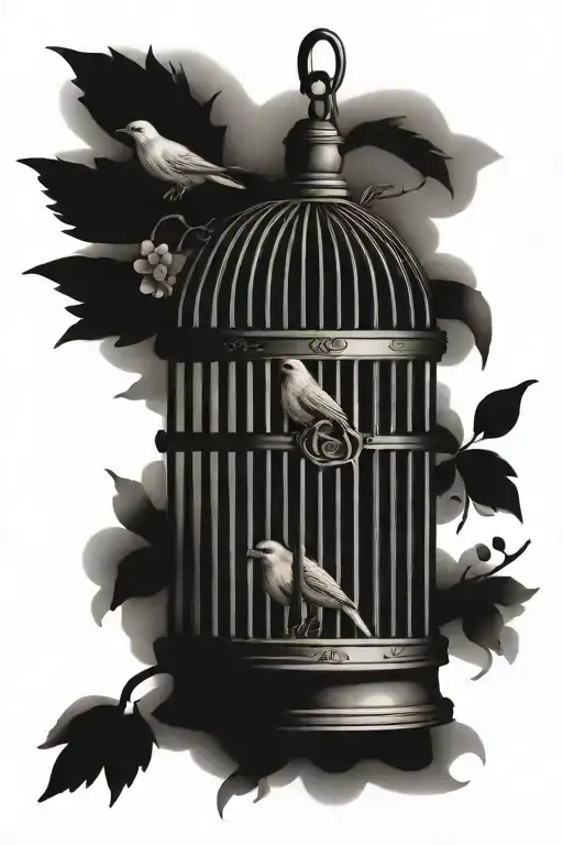 vintage bird cage without bird tattoo design idea