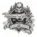 give me the tattoo design for my chest tattoo,the tattoo design is background binary and hacker musk and glock shot gum tattoo design idea