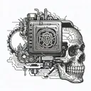 give me the tattoo design for my chest tattoo,the tattoo design is background binary and hacker musk and glock shot gum tattoo design idea