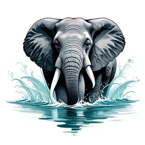 elephant head in water tattoo design idea