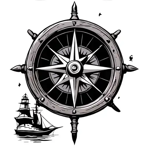 light house, compass, ship wheel intertwined tattoo design idea