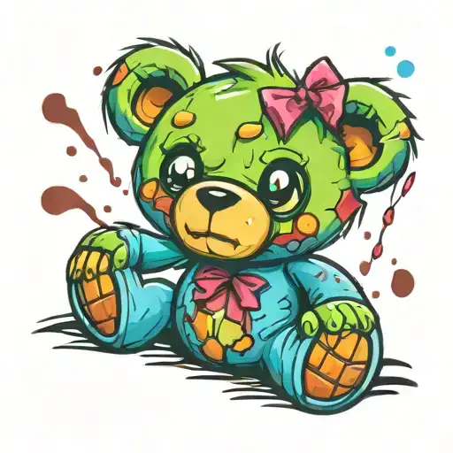 cute zombie teddy bear tattoo design idea