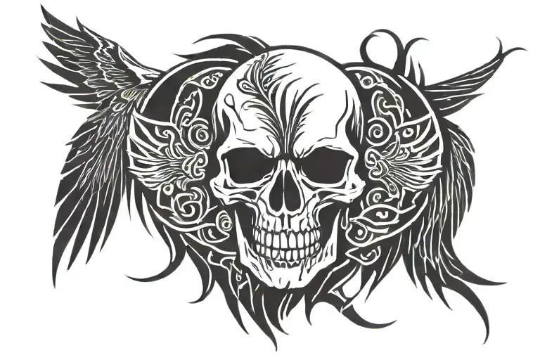 the skull of a crow, frontal tattoo design idea