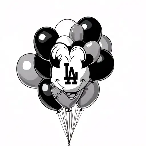 Disney  balloons wrapped around  LA dodgers logo tattoo design idea