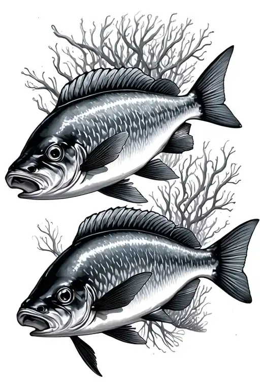 realistic reef scene with snapper and grouper tattoo design idea