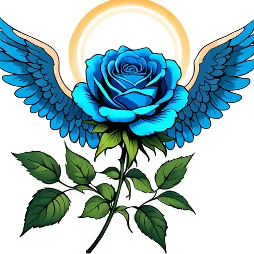 blue rose with angel wings and halo symbolizing love for mother  tattoo design idea