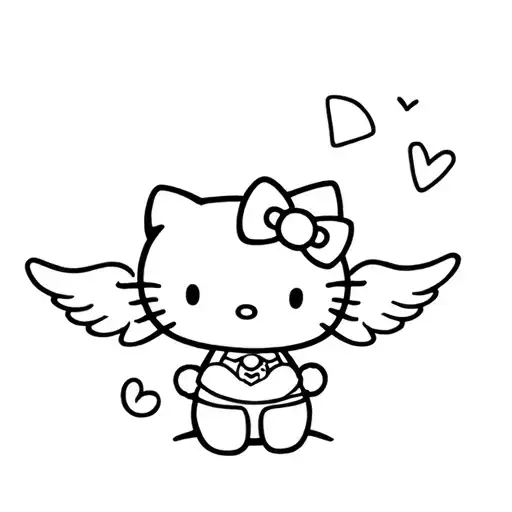 A hello kitty with pose sitting, with angel wings and with the letter "L" next to it, look cool tattoo design idea
