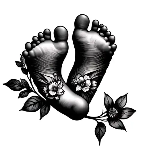 Baby Feet with flowers tattoo design idea