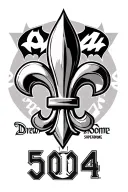 fleur de lis with drew, ak, and mt numbers behind the superdome with Batman signal highlighting 504  tattoo design idea