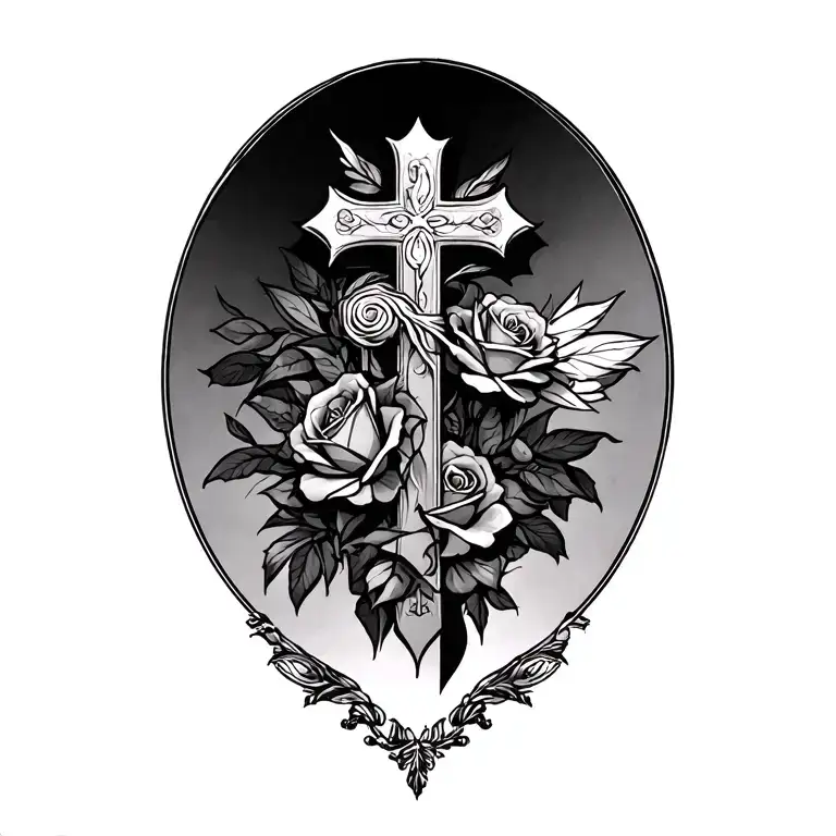 cross and rosario tattoo design idea