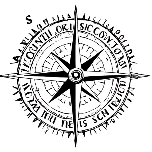 compass and arrow surrounded by word scionti tattoo design idea