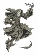medieval wizard casting a spell tattoo design idea
