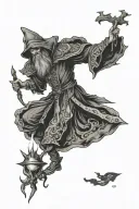medieval wizard casting a spell tattoo design idea