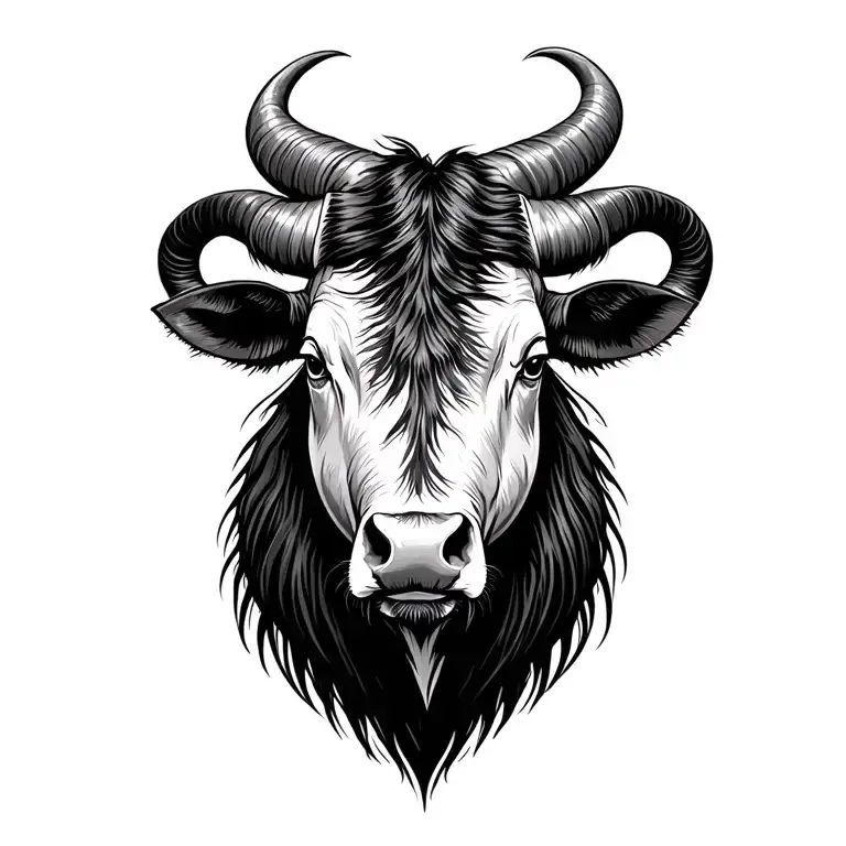 Carabao head with curved horns tattoo design idea