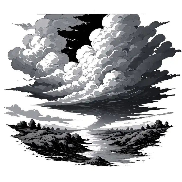 the beginning of angry storm clouds with sunshine fading off tattoo design idea