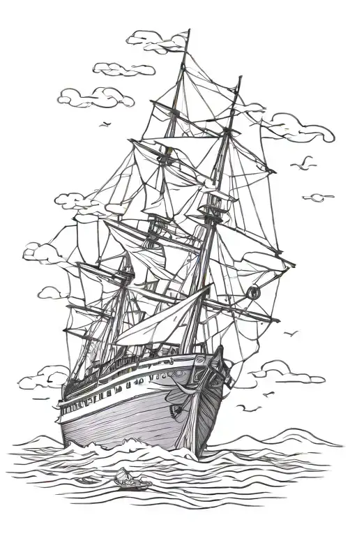 very simple Titanic ship sailing towards a Tripod from War of the Worlds. make sure Tripod is visible tattoo design idea
