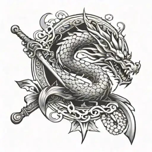 breast cancer ribbon turning into dragon boat paddle tattoo design idea