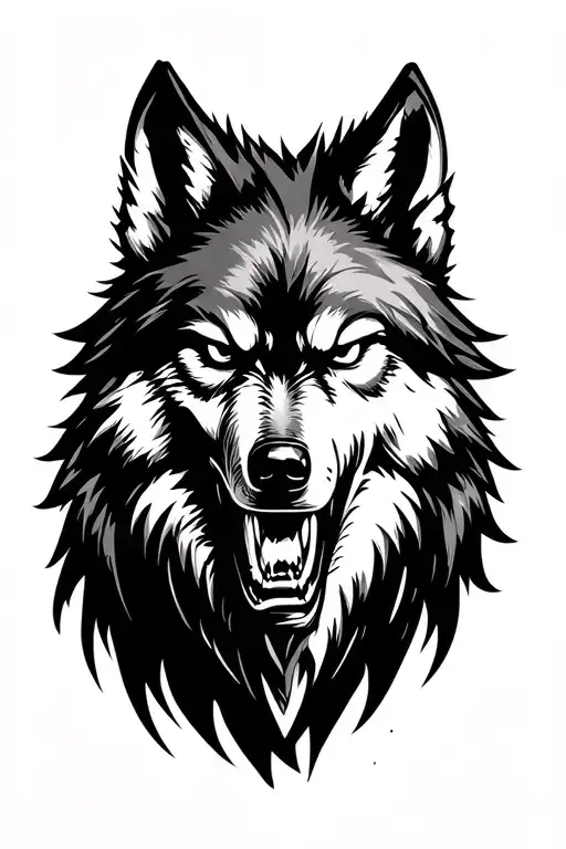 muscular angry wolf face tattoo design idea