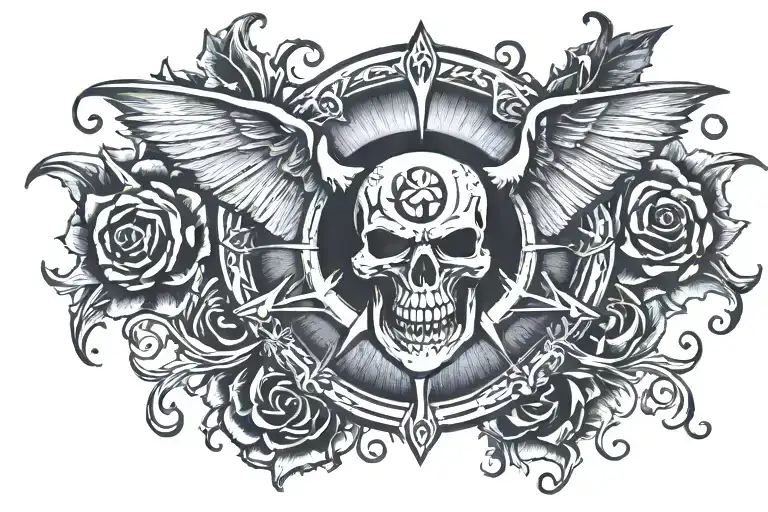 avenged sevenfold deathbat logo surrounded tattoo design idea
