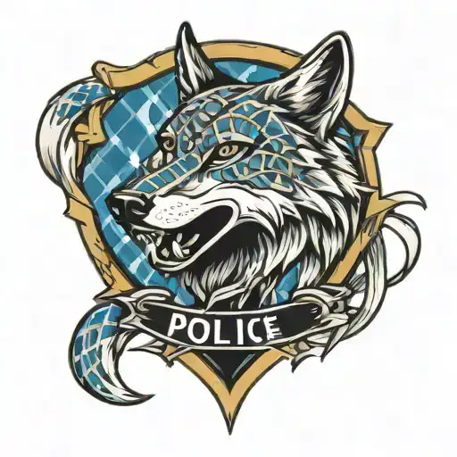 Police shield army tartan wolf tattoo design idea