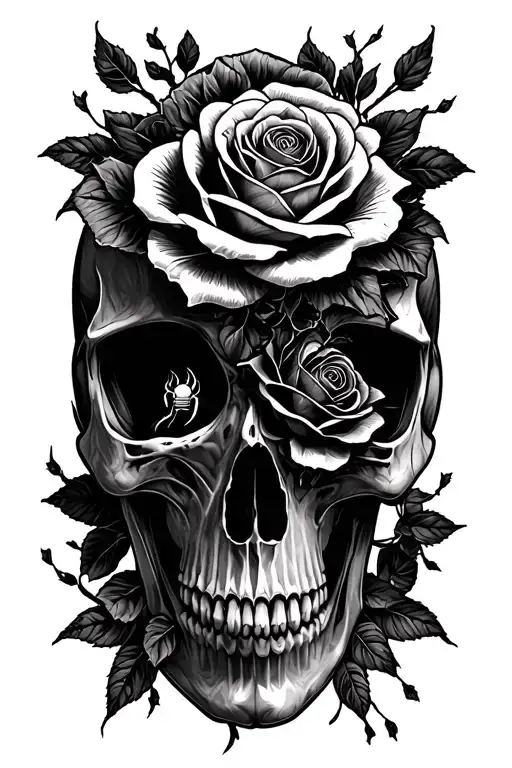 Emo skulls with spiders and roses with filling showing covering the full forearm tattoo design idea
