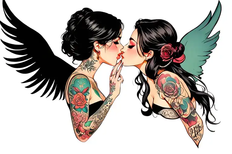 sexy tattooed girls kissing lesbian tattoo design idea