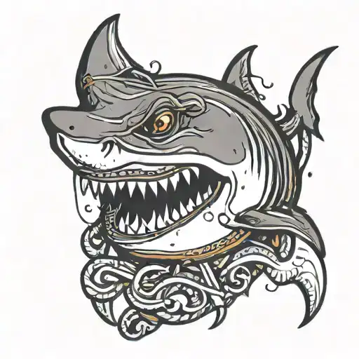 shark with its mouth pierced by an anchor tattoo design idea