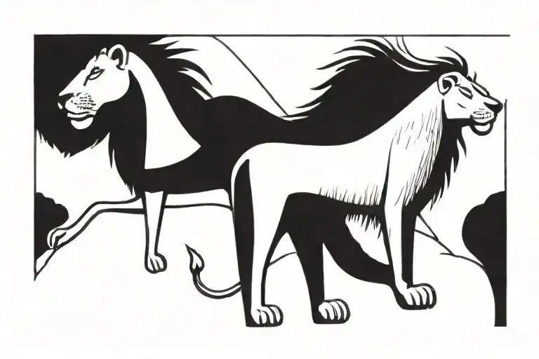 lion roaring and soilder sitting with Jesus tattoo design idea