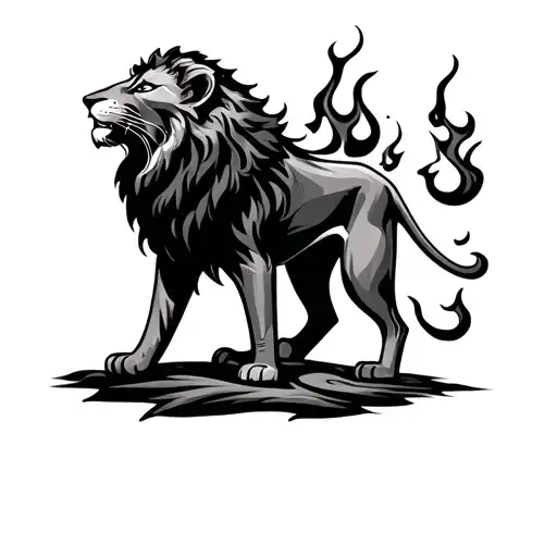 Lion in fire flames tattoo design idea