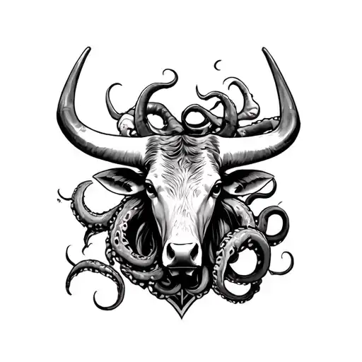 Texas longhorn with tentacles emerging tattoo design idea