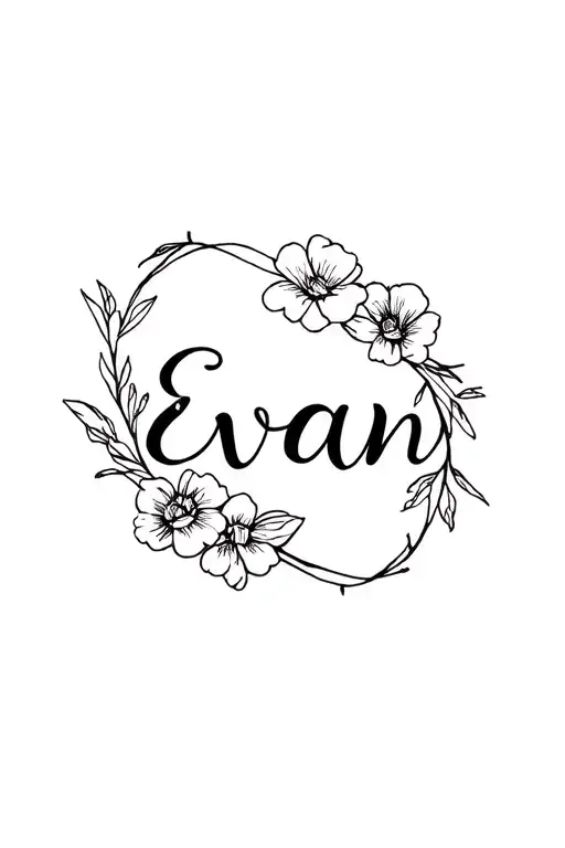 the name "evan" in flowers tattoo design idea