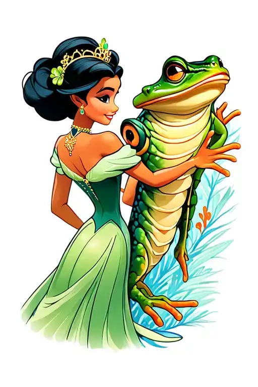 princess and the frog with a princess tiana spine tattoo tattoo design idea