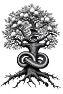 tree of life with small snake wrapped around branches  tattoo design idea