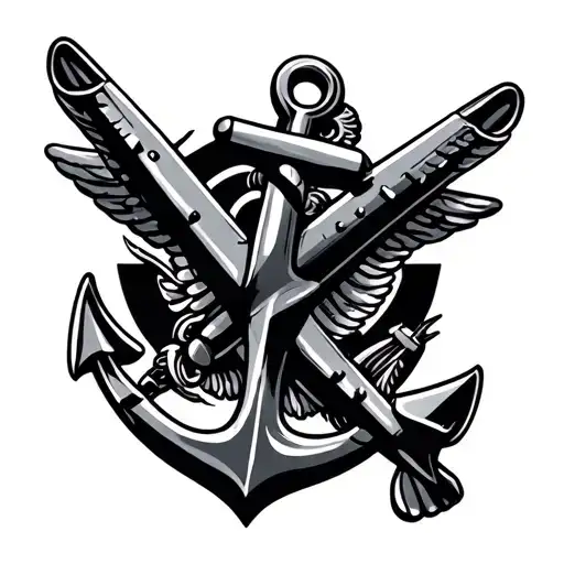 aeroplane anchor intertwined tattoo design idea