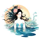Water goddess laying tattoo design idea
