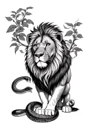 a lion with a snake tattoo design idea