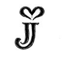 Lowercase j in script cursive style font, the dot above in the “j” will be a heart, on the end of the j’s taile will be  tattoo design idea