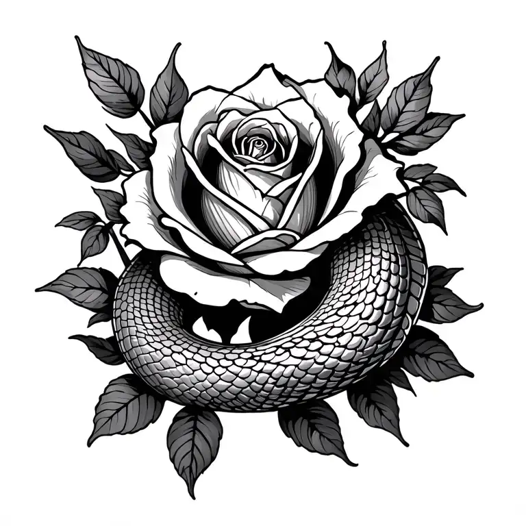 snake rose tattoo design idea